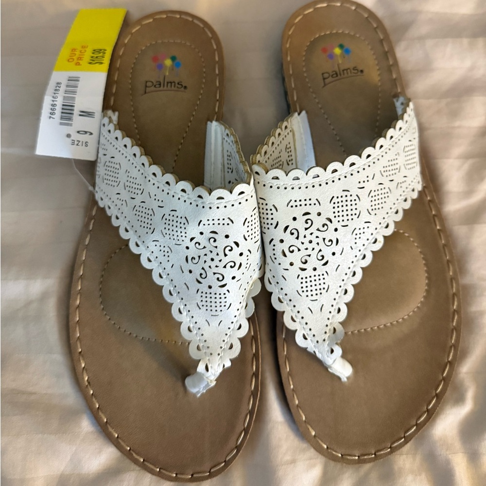 Palms Women's White Laser-Cut Thong Sandals with Cushioned Footbed